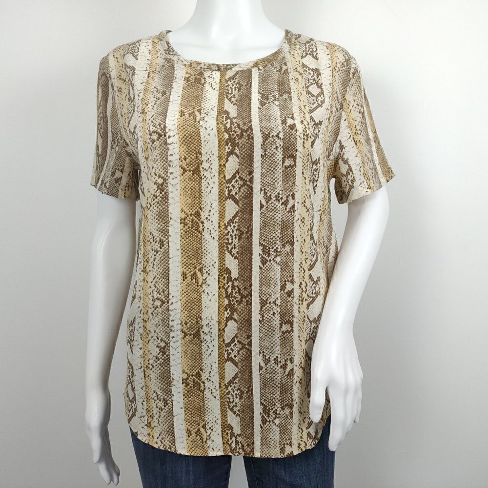 EQUIPMENT Riley Silk Tee Brown Snake Python Print - Picture 2 of 8